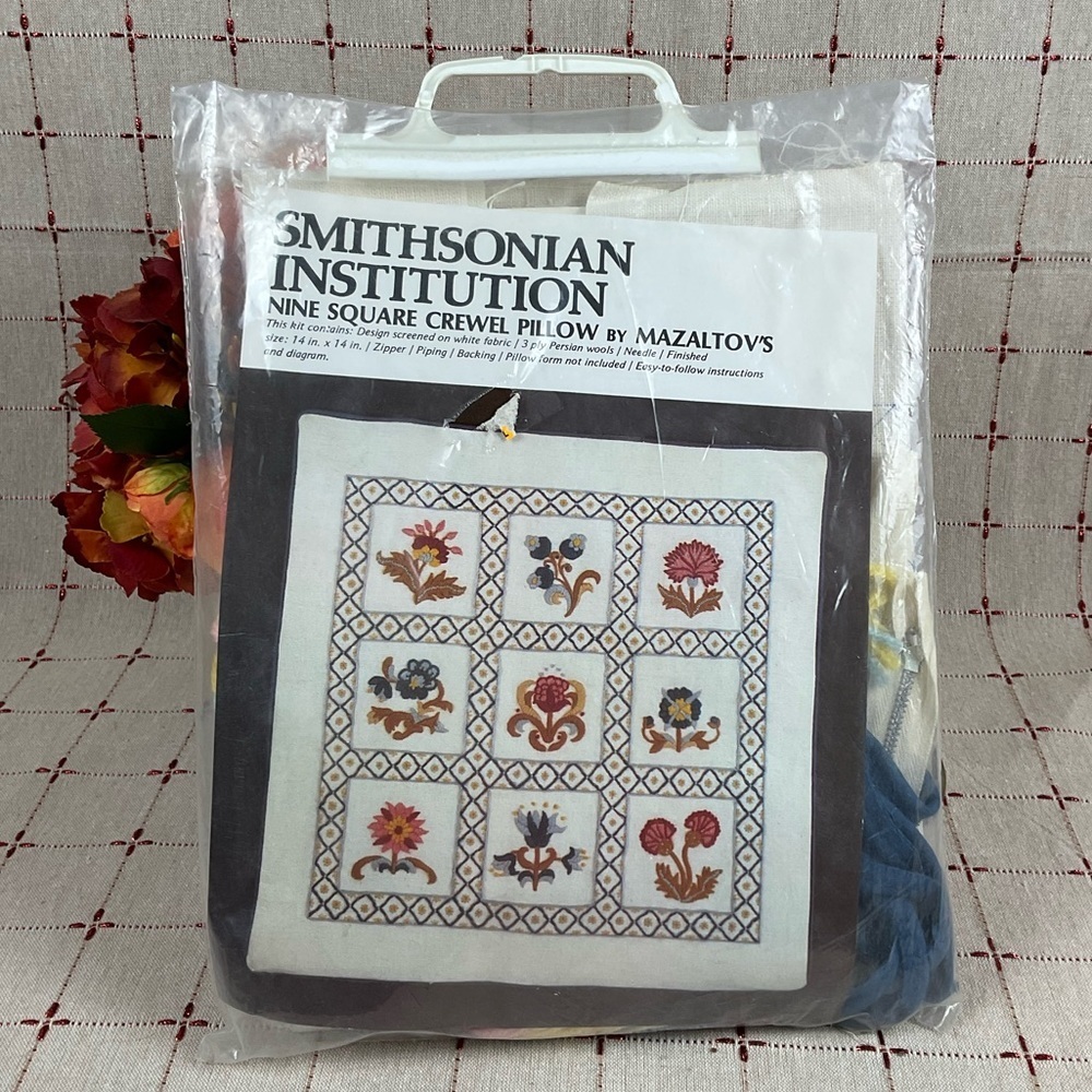 Smithsonian Institution Nine Square Crewel Pillow by MAZALTOV’s Persian Wools